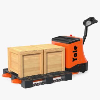 3D Yale Electric Pallet Truck with Wooden Crates Rigged for Cinema 4D