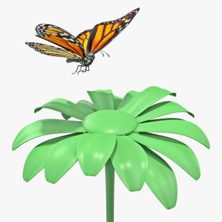 Animated Monarch Butterfly Sits on Flower with Fur Rigged 3D