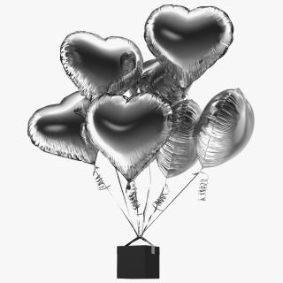 3D Bouquet of Silver Heart Balloons with Gift Box