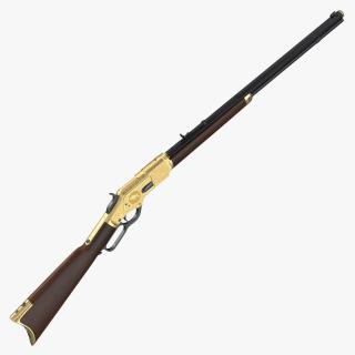 Engraved Winchester Model 1873 Golden Case Rigged 3D model