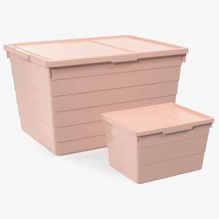 Pink Plastic Storage Box with Lid Set 3D