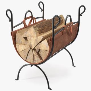 3D Log Rack with Leather Sling Brown model