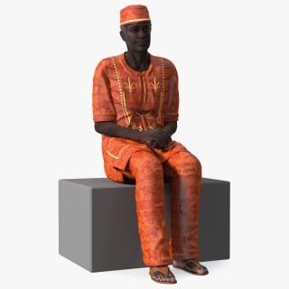 3D Traditional Style Afro American Old Gentleman Sitting model