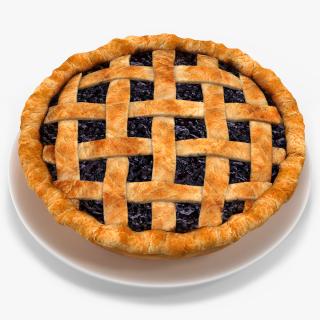 Blueberry Lattice Pie With Plate 3D