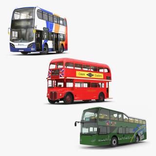 Rigged Double Decker Buses Collection 3D