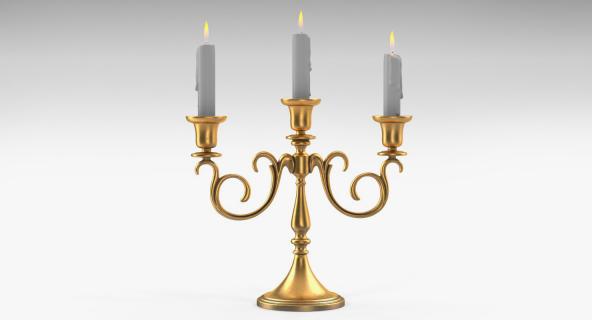 3D Candelabra Gold with Candles model