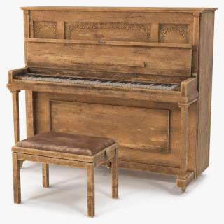 3D model Saloon Western Piano Old Light Wood Open