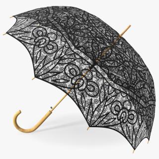 Black Lace Parasol Umbrella 2 3D model