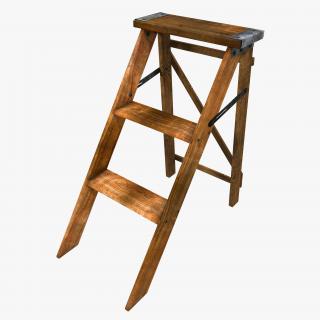 Old Wooden Step Ladder 2 3D model