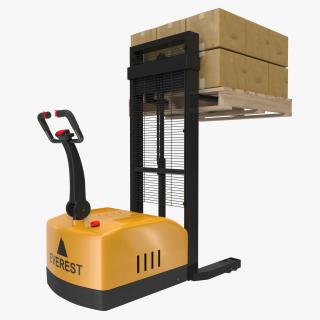 Electric Walkie Stacker with Wooden Pallet and Boxes 3D Models 3D