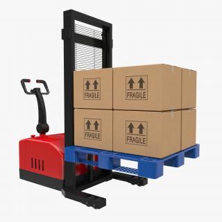 3D Electric Walkie Stacker with Plastic Pallet and Cardboard Boxes 3D Models model