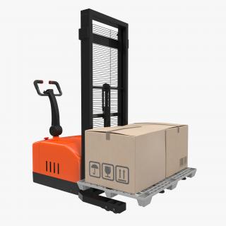 3D Electric Walkie Stacker with Plastic Pallet and Boxes 3D Models model