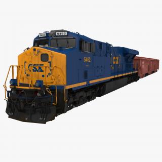 Train ES40DC CSX Blue and Covered Hopper Car 3D model