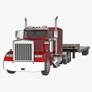 3D Truck and Single Drop Tri Axle Trailer model