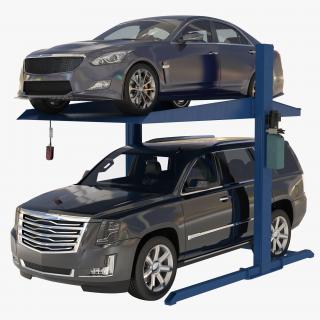 Two Post Parking Car Lift and Cars 3D model