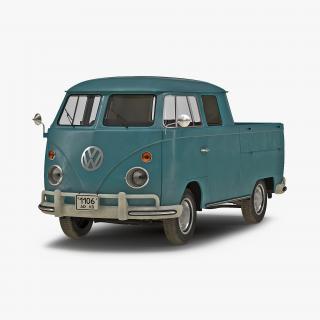 3D Volkswagen Type 2 Double Cab Pick Up Blue