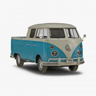 3D Volkswagen Type 2 Double Cab Pick Up Blue 2 model