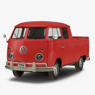 3D model Volkswagen Type 2 Double Cab Pick Up Red