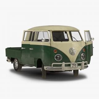 Volkswagen Type 2 Double Cab Pick Up Rigged Green 3D model