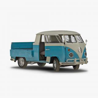 3D model Volkswagen Type 2 Double Cab Pick Up Rigged Blue 2