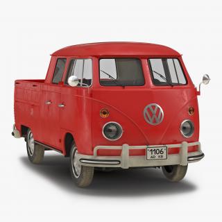 3D Volkswagen Type 2 Double Cab Pick Up Simple Interior Red