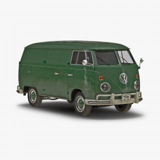 3D Volkswagen Type 2 Panel Van Simple Interior Green 2