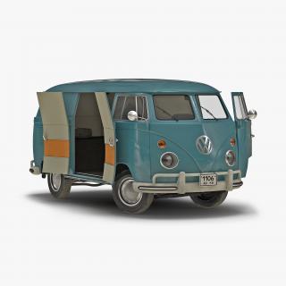 Volkswagen Type 2 Panel Van Rigged Blue 3D model