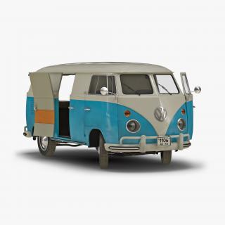 3D Volkswagen Type 2 Panel Van Rigged Blue 2