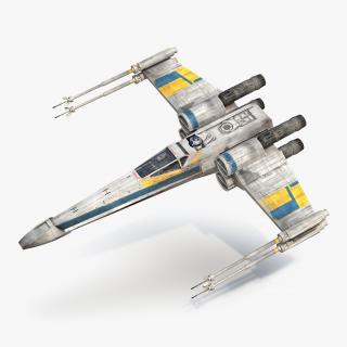 Star Wars X-Wing Starfighter and R2D2 Rigged Blue 3D model