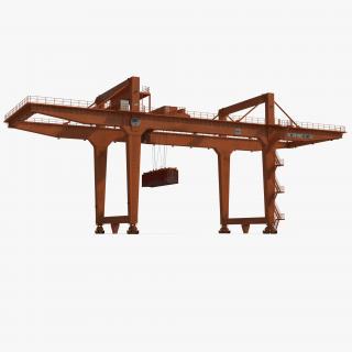 3D Rail Mounted Gantry Container Crane Orange and 40 ft ISO Container