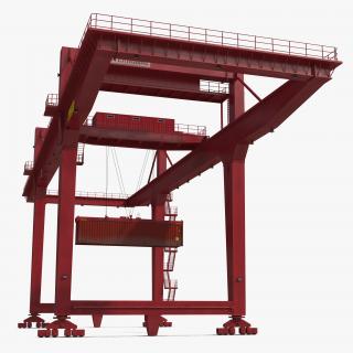 3D Rail Mounted Gantry Container Crane Red and 40 ft ISO Container model