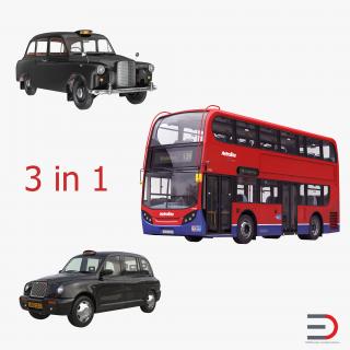 3D London Bus and Taxi Vehicle Set