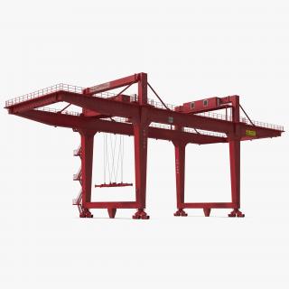 3D Rail Mounted Gantry Container Crane Rigged Red