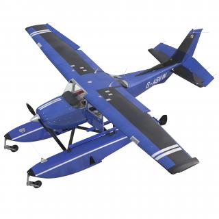 3D Cessna 172 Blue Seaplane Rigged