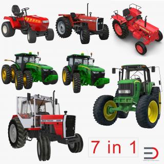 3D Rigged Tractors Collection