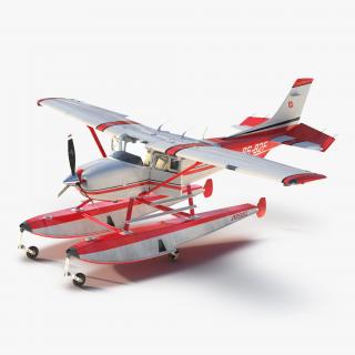 Cessna 182 Skylane on Floats Rigged Red 3D model