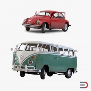 Retro Volkswagen Cars Rigged Collection 3D model