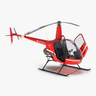 Helicopter Robinson R22 Rigged Red 3D model