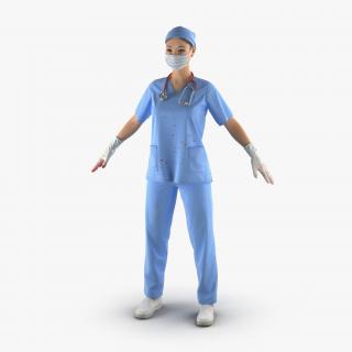 Asian Female Surgeon Stained with Blood 3D model