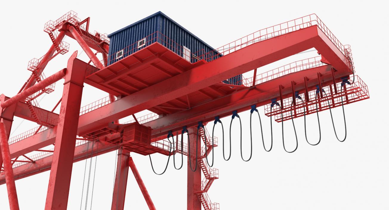 3D Port Container Crane Rigged Red with Container