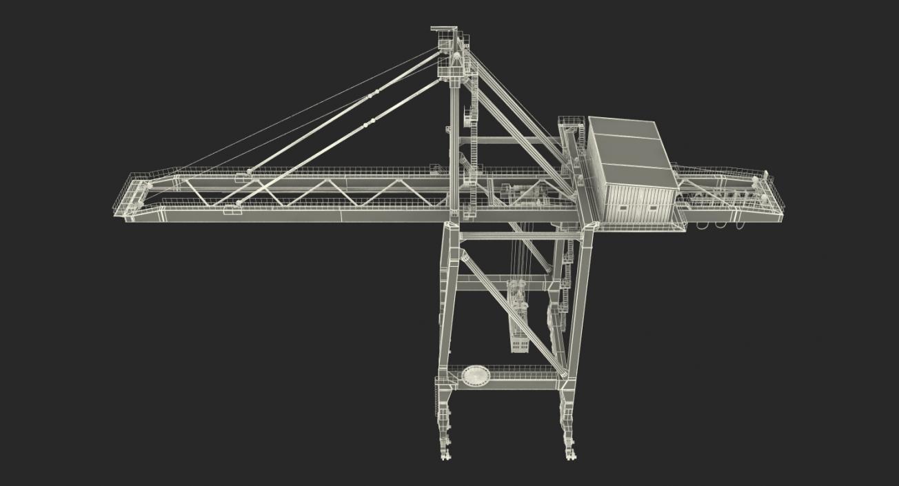 3D Port Container Crane Rigged Red with Container