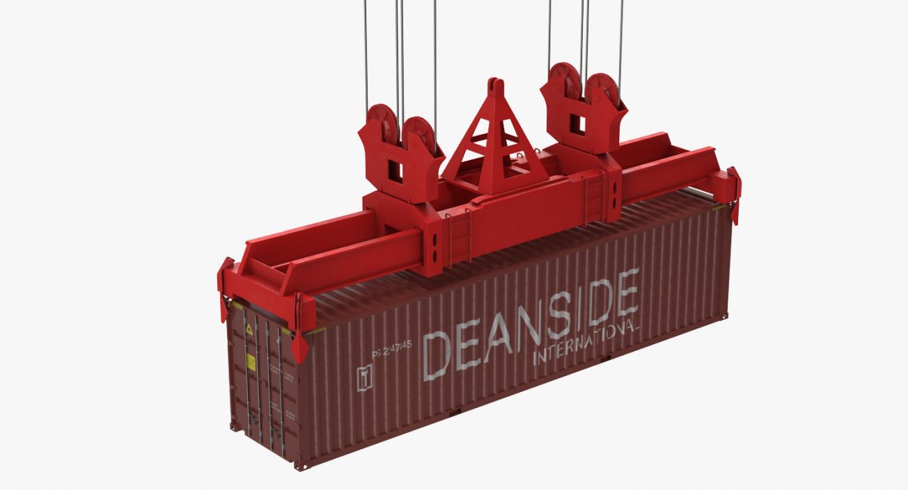 3D Port Container Crane Rigged Red with Container