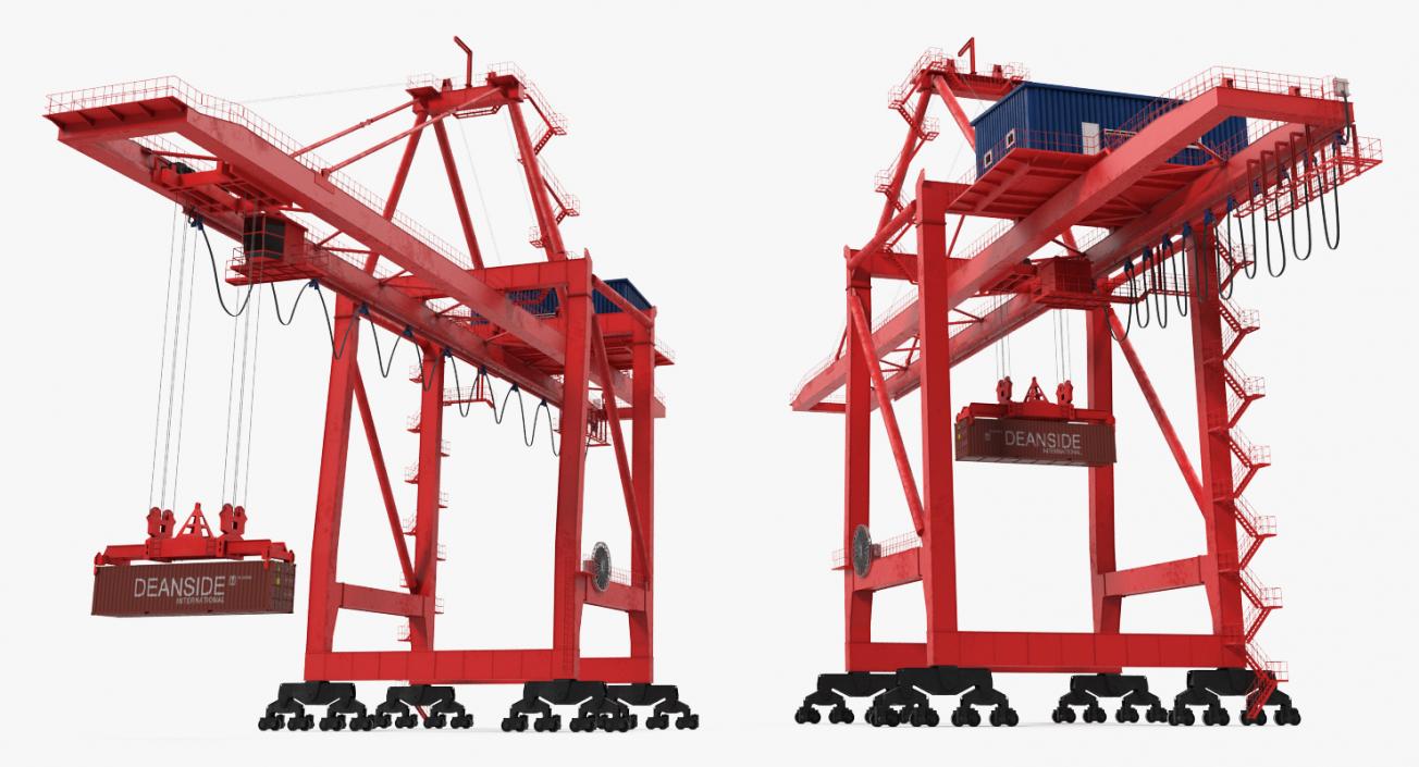 3D Port Container Crane Rigged Red with Container