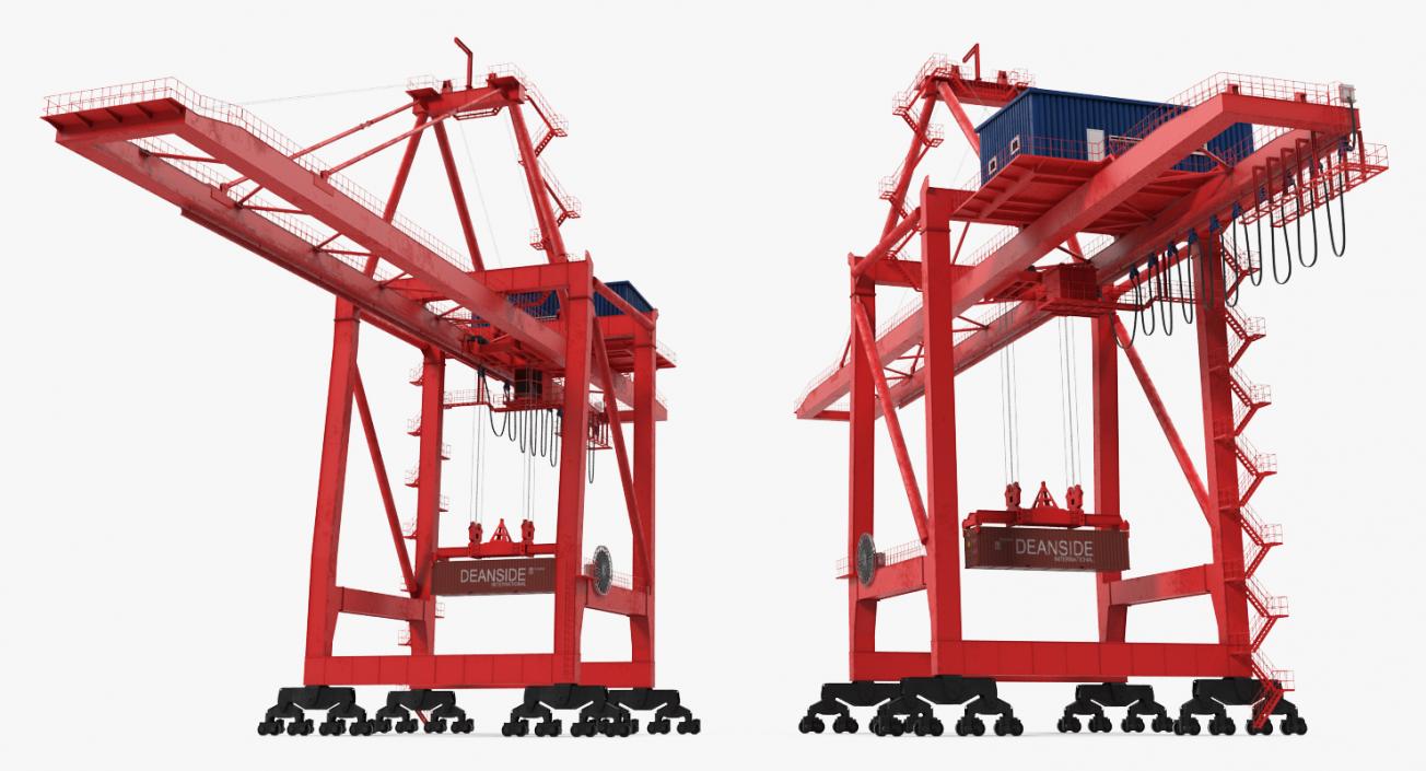 3D Port Container Crane Rigged Red with Container