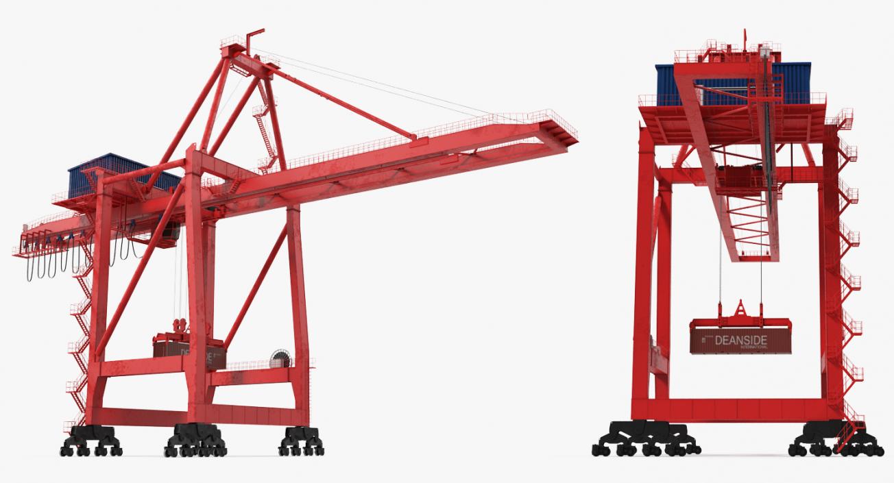 3D Port Container Crane Rigged Red with Container