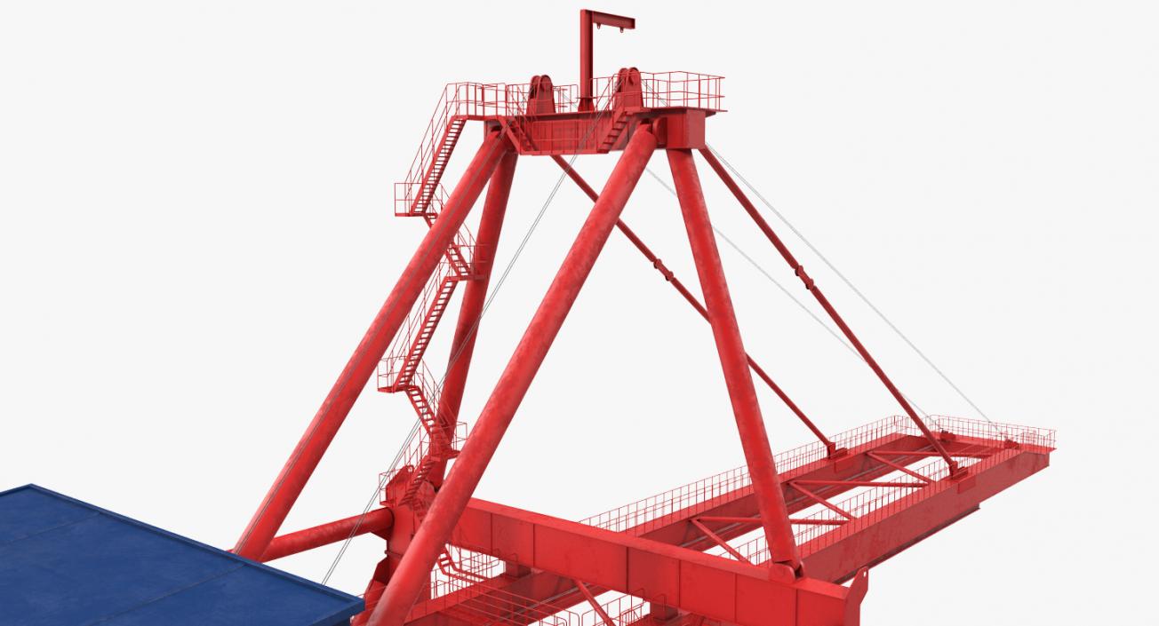 3D Port Container Crane Rigged Red with Container