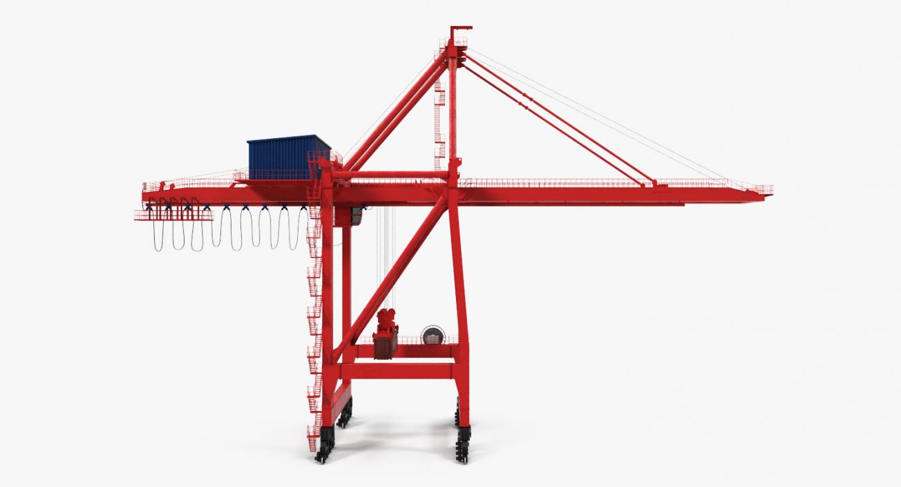 3D Port Container Crane Rigged Red with Container