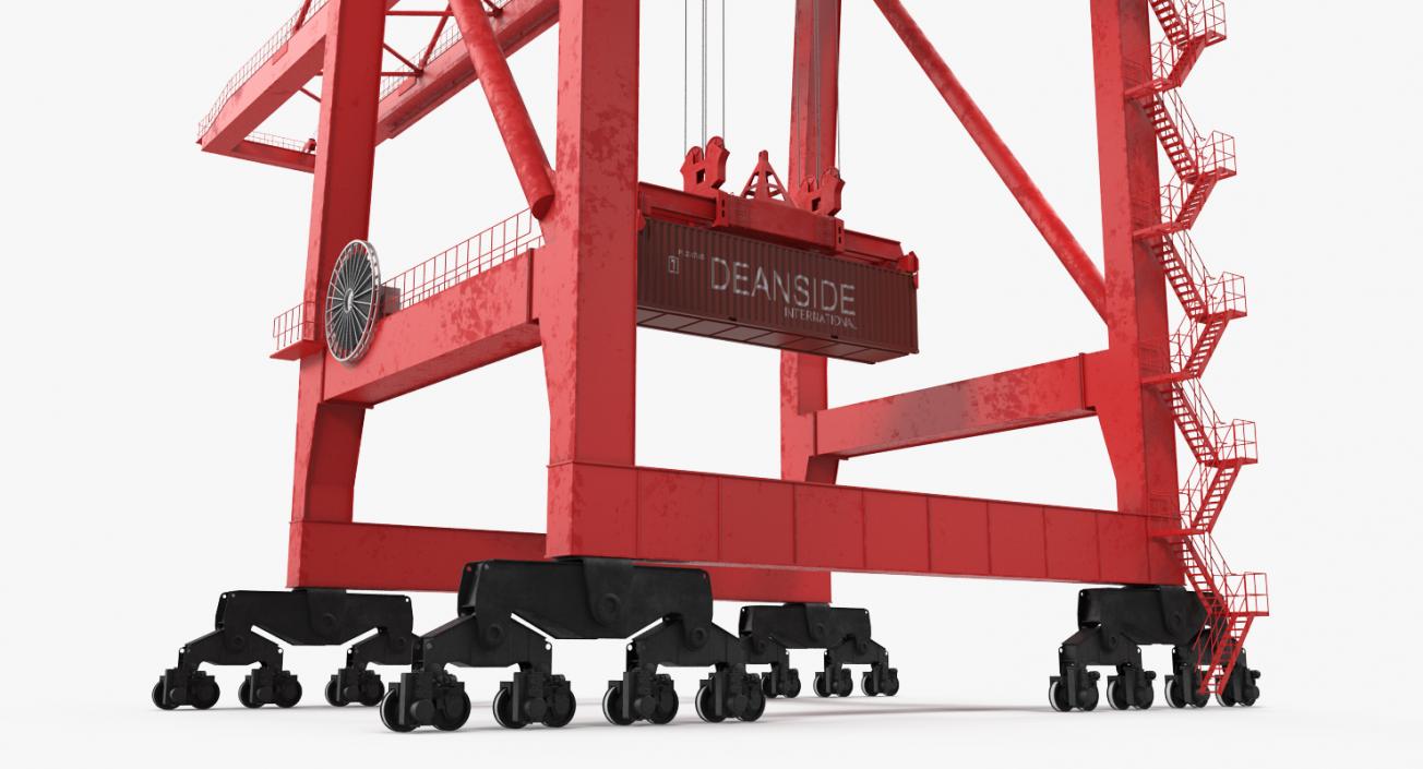 3D Port Container Crane Rigged Red with Container