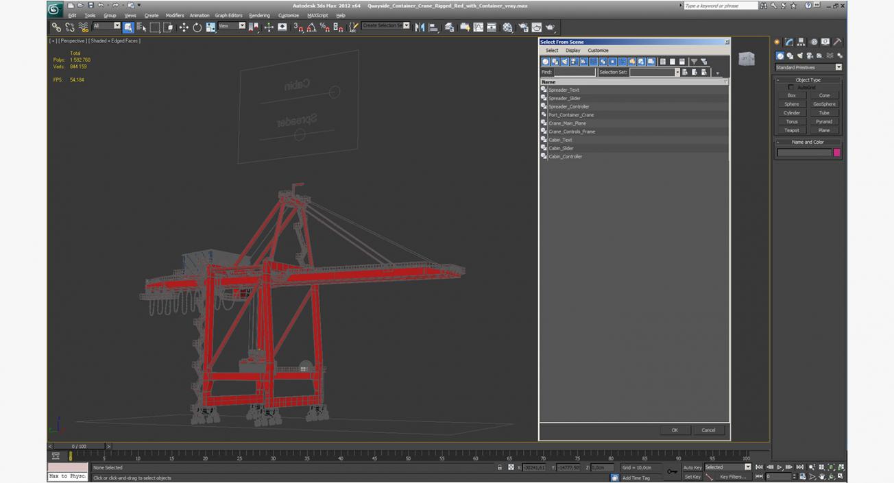 3D Port Container Crane Rigged Red with Container