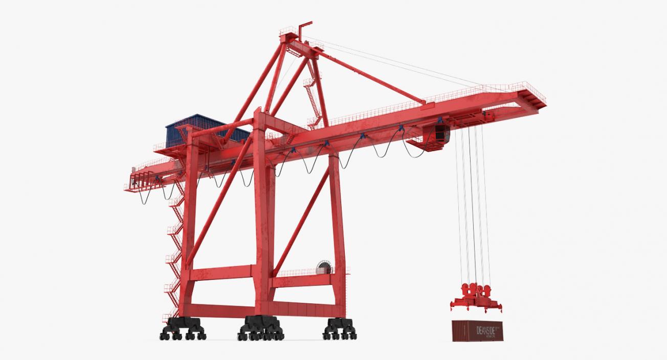 3D Port Container Crane Rigged Red with Container